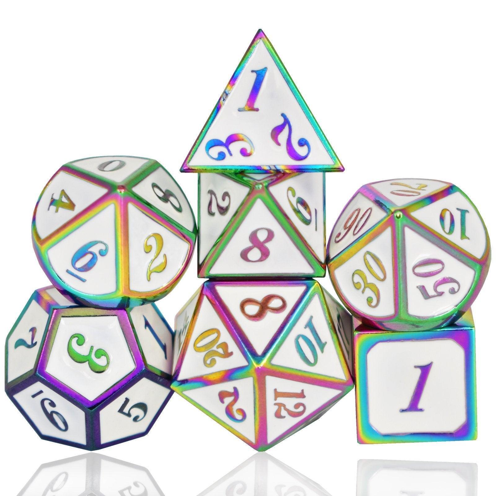  RULE DICE -  Heavy Metal Dice Roman White Colorful Plated Dice