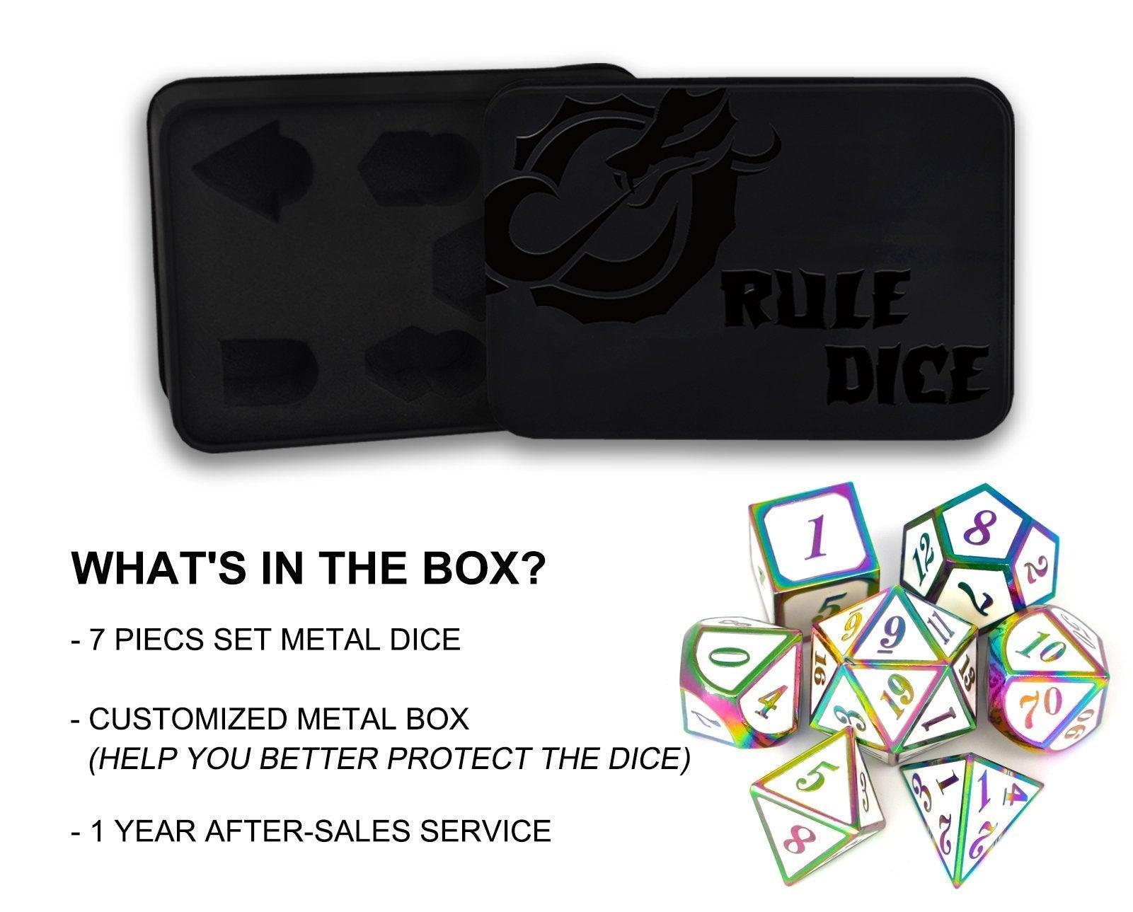  RULE DICE -  Heavy Metal Dice Roman White Colorful Plated Dice