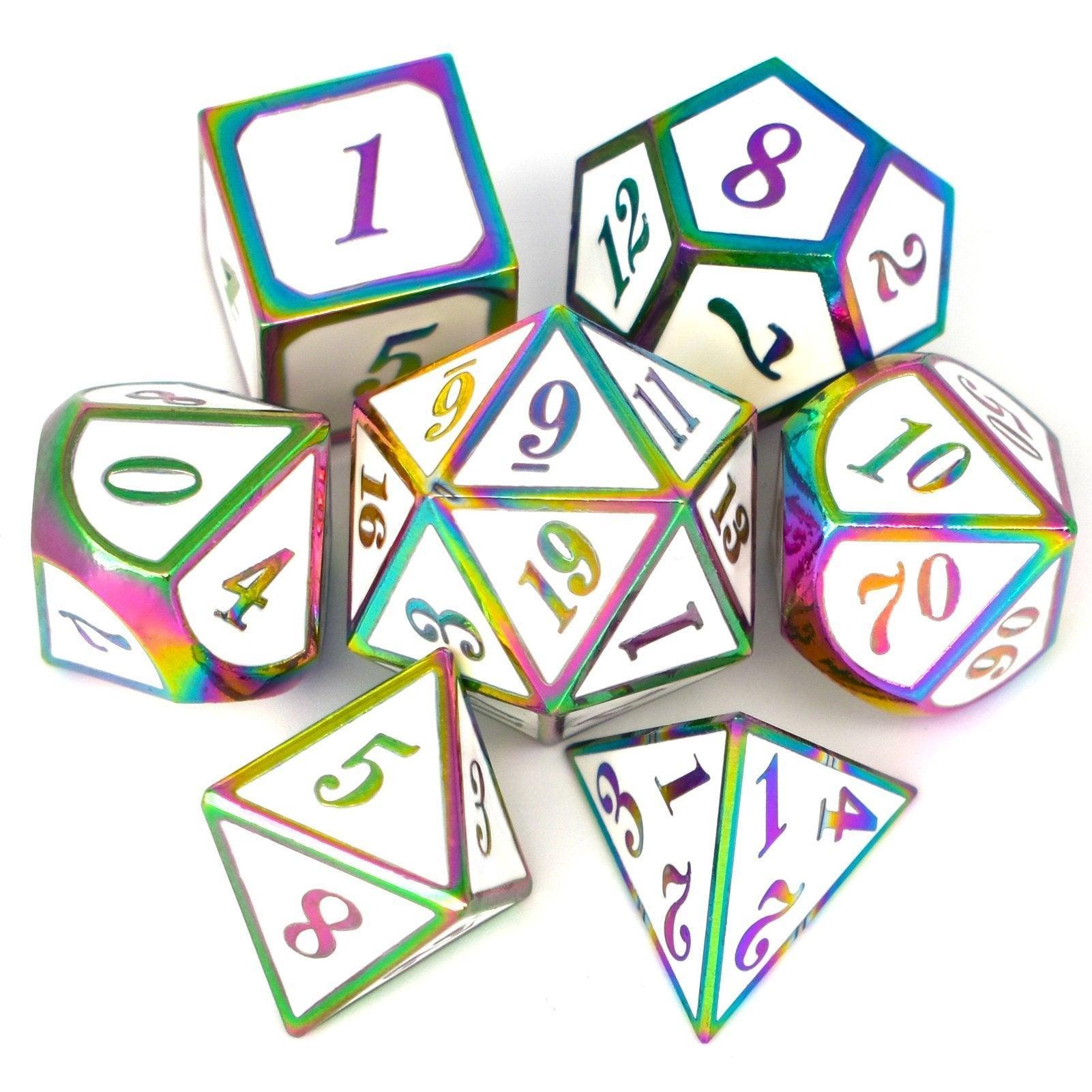  RULE DICE -  Heavy Metal Dice Roman White Colorful Plated Dice
