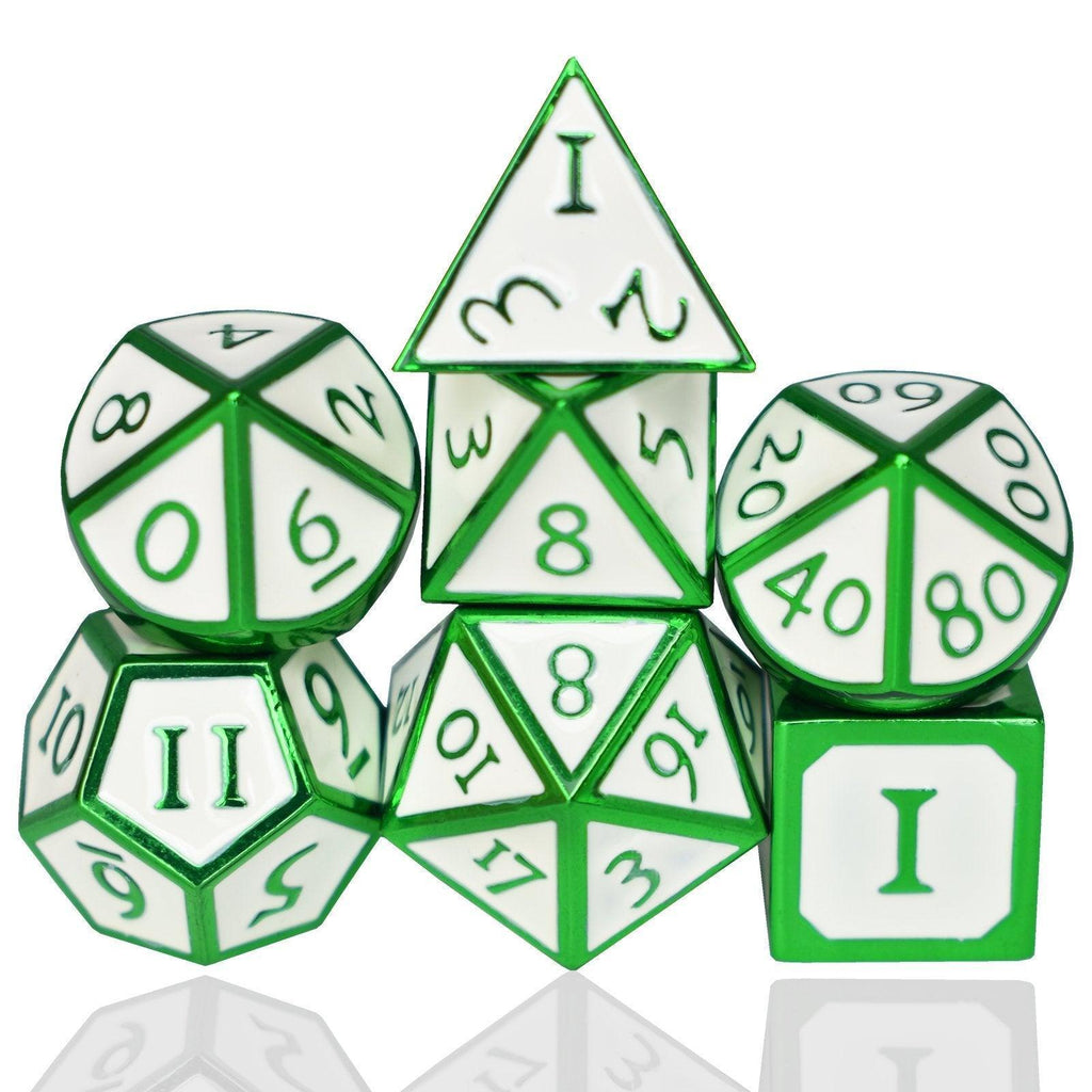  RULE DICE -  Heavy Metal Dice Roman White&Green Plated Dice