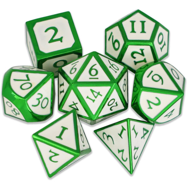  RULE DICE -  Heavy Metal Dice Roman White&Green Plated Dice